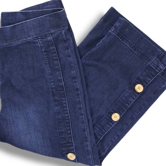 Soft Surroundings Womens Jeans Sz Medium Blue Denim Cropped Wide Leg Side Button - Picture 1 of 10